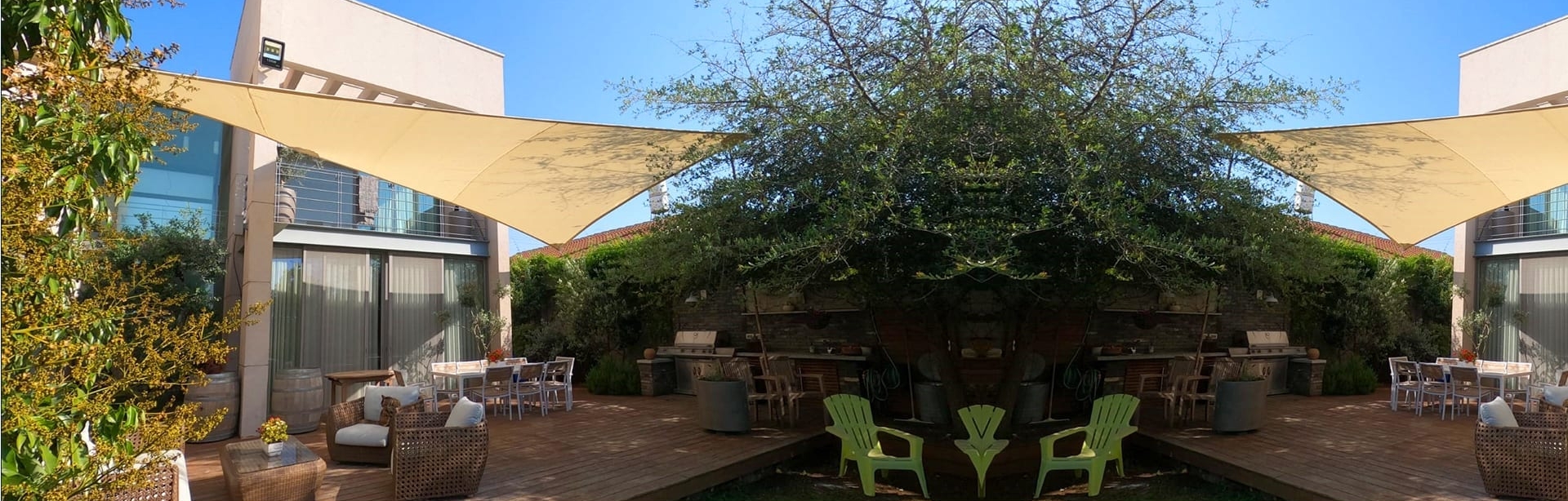 מפרשי צל עשויים רשת צל להצללה גינה בבית פרטי - פתרון הצללה אולינטק
